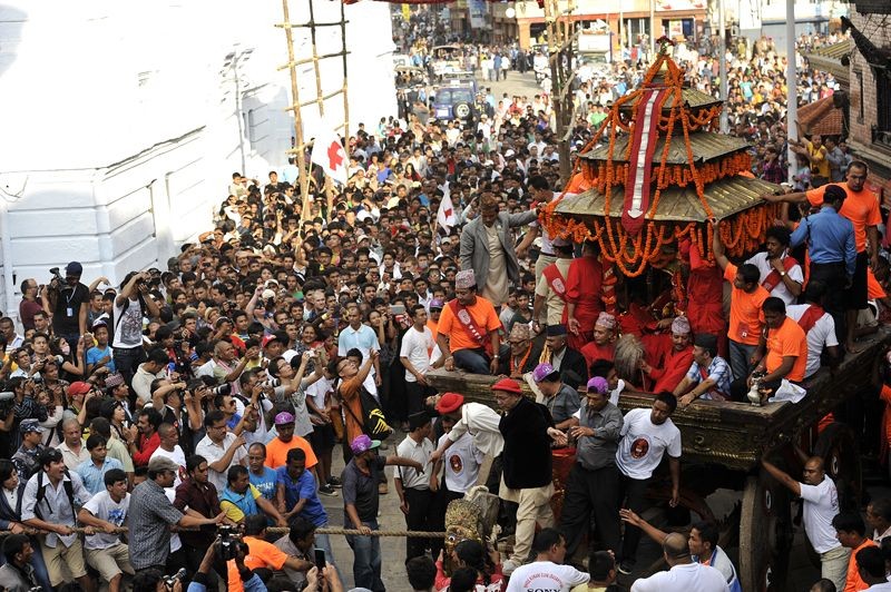 इन्द्रजात्राको आज अन्तिम दिन शहरको मध्य भागमा कुमारीको रथयात्रा गरिँदै