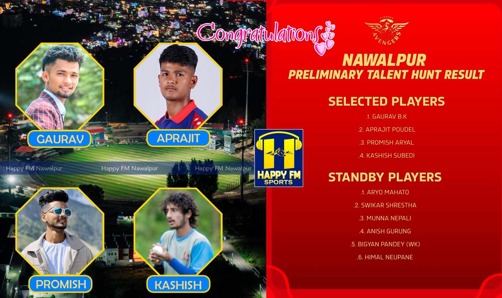 पोखरा एभेन्जर्सको ट्यालेन्ट हन्टबाट छानिए नवलपुरका चार खेलाडी